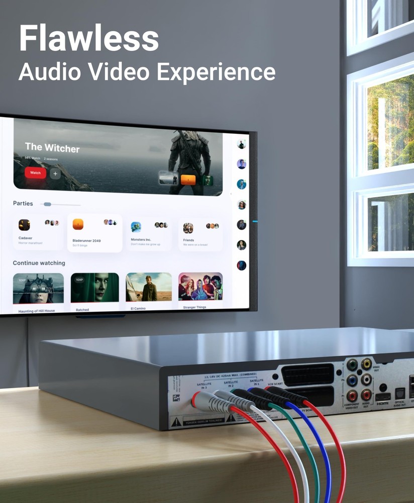 BlueRigger Component Video Cable with Audio (3FT, RCA- 5 3FT, Multicolored