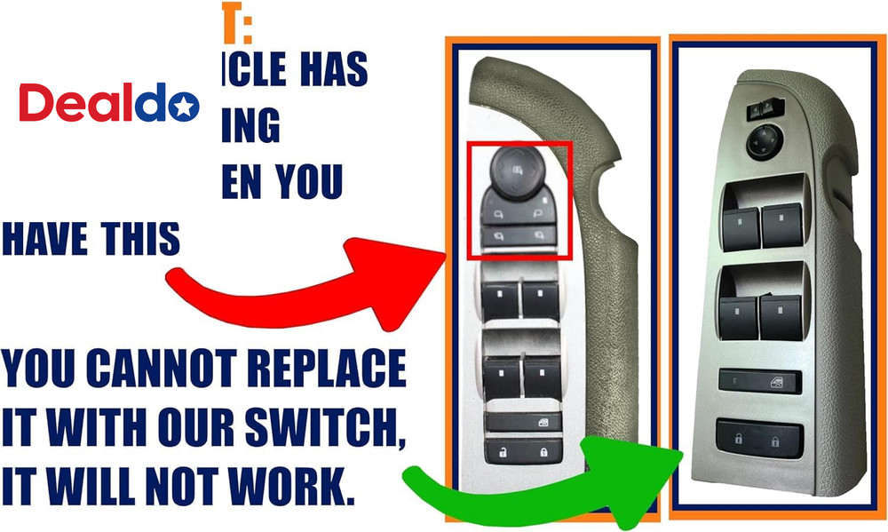 Window Switch Master Switch, Gray Bezel, Lock, & Mirror for 2010-2013 Chevrolet