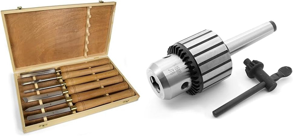 Premium 6-Piece Artisan Chisel Set with MT2 Arbor Keyed Drill Chuck