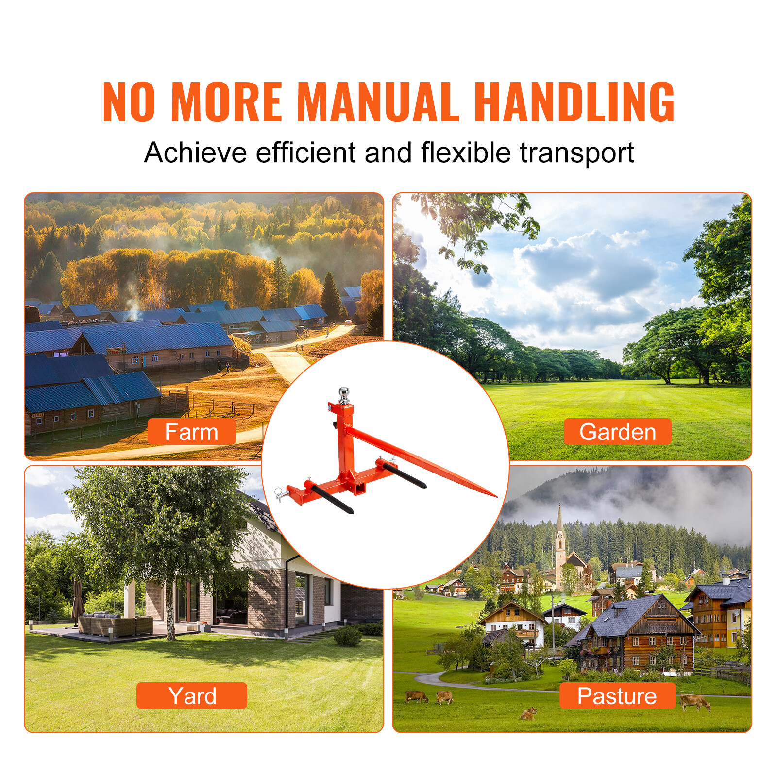 VEVOR 49" Hay Spear Bale Spears Skid 3-Point Hitch Tractor Attachment 1600lbs