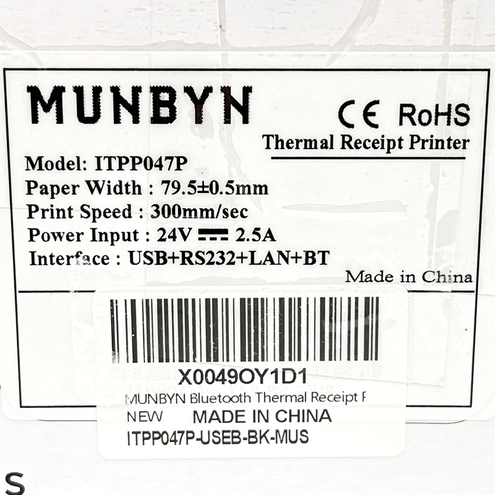 MUNBYN Multipurpose Thermal Receipt Printer Model ITPP047P - Black