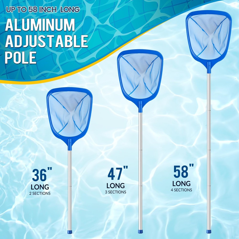 Premium Pool Skimmer Net with Adjustable Poles for Easy Leaf Removal