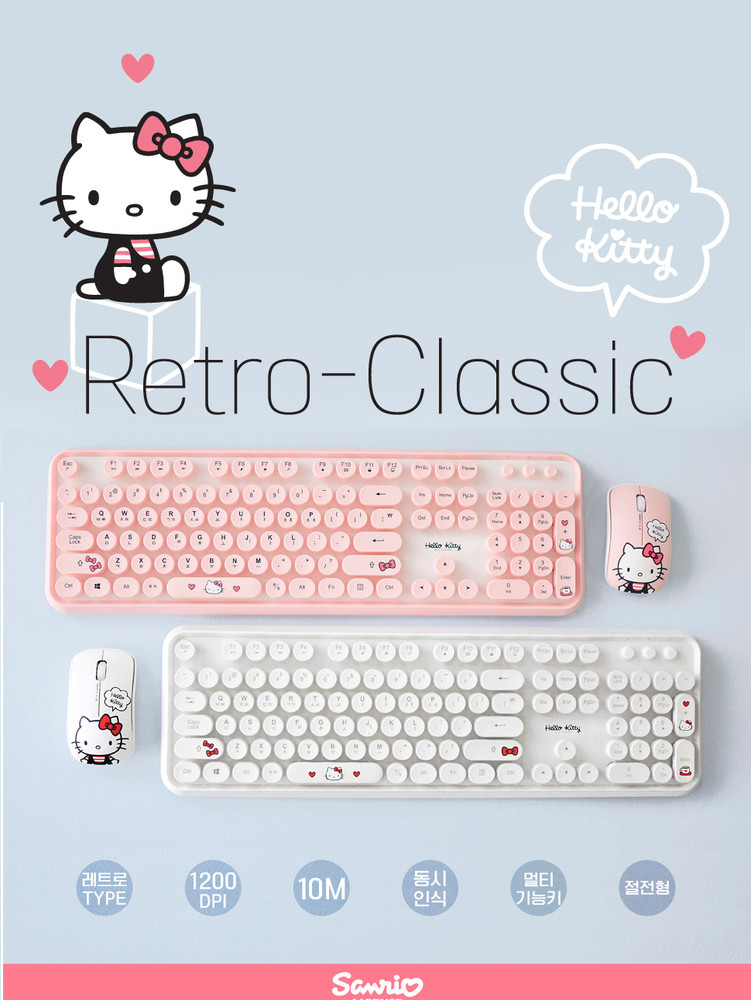 [Hello Kitty] Hello Kitty Wireless Keyboard Mouse Set Retro Typing Keyboard