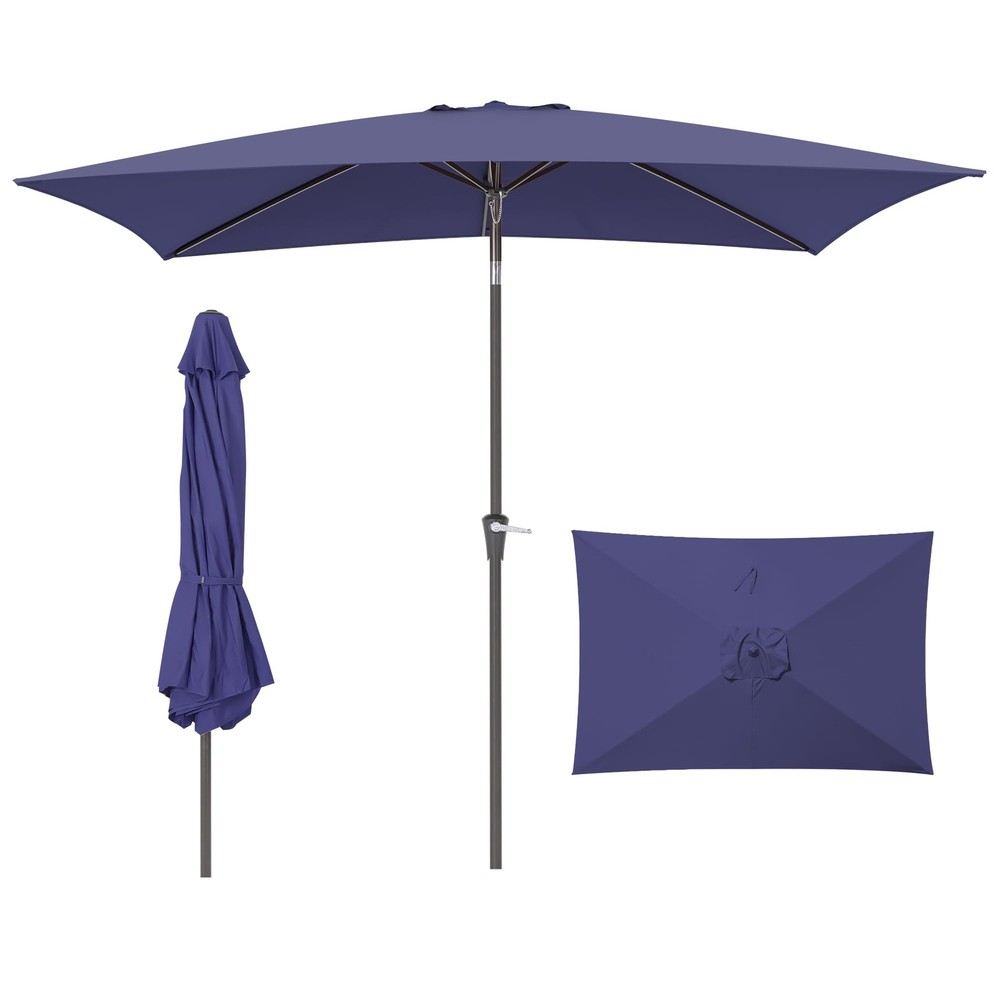 Rectangular Patio Umbrella, 6.5 x 10 ft Rectangle Table Navy Blue, Blue