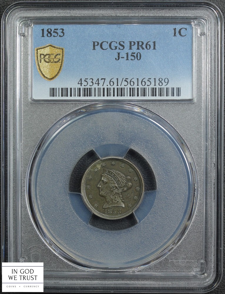 1853 Judd-150 Proof Pattern German Silver Experimental Small Cent 1C PCGS PR 61