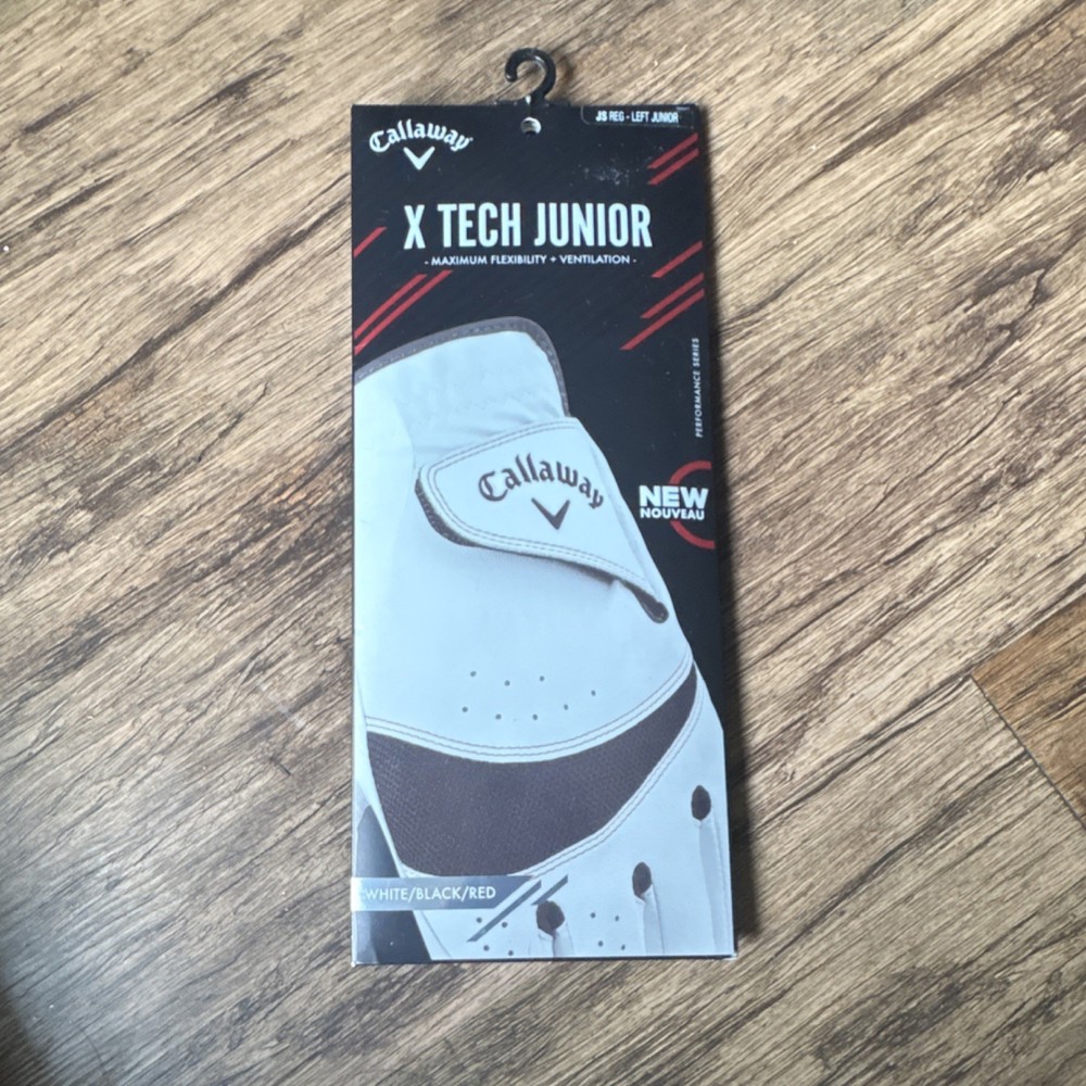 Callaway X Tech Junior Golf Glove White/Black/Red JB REG Maximum Flexibility