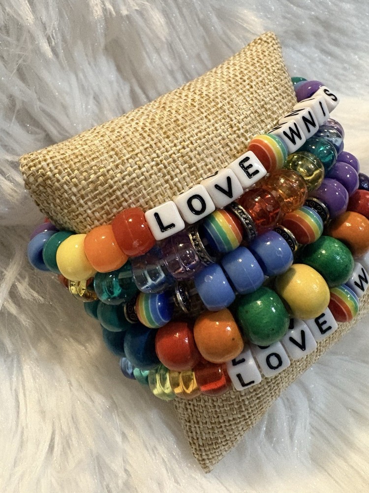 5 Handmade Rainbow Stretchy Bracelets