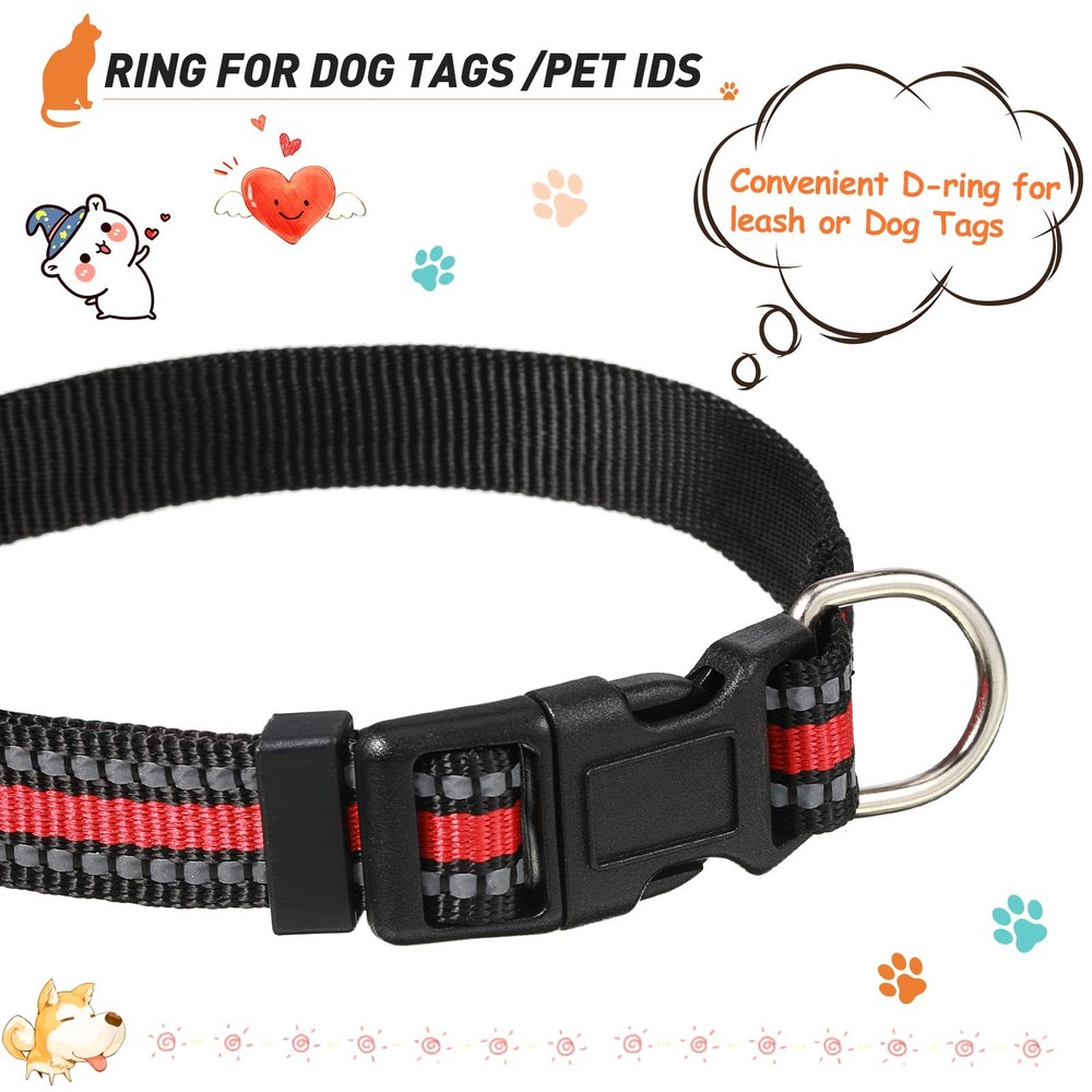 3 PCS Reflective Dog Collar Nylon Adjustable Quick Release Pet Medium Set