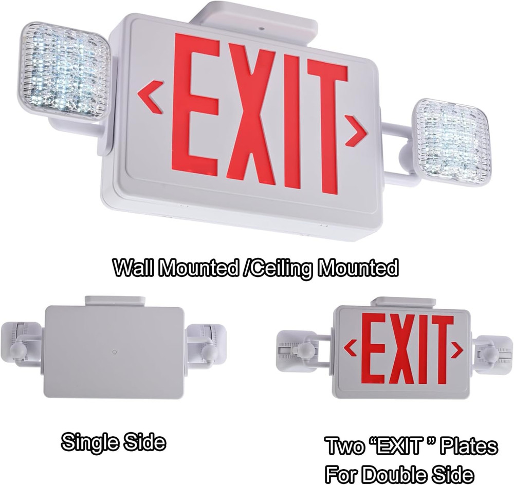 Red Exit Sign with Emergency Lights, 200Lm 3Hours Plug in Exit Sign Battery Back