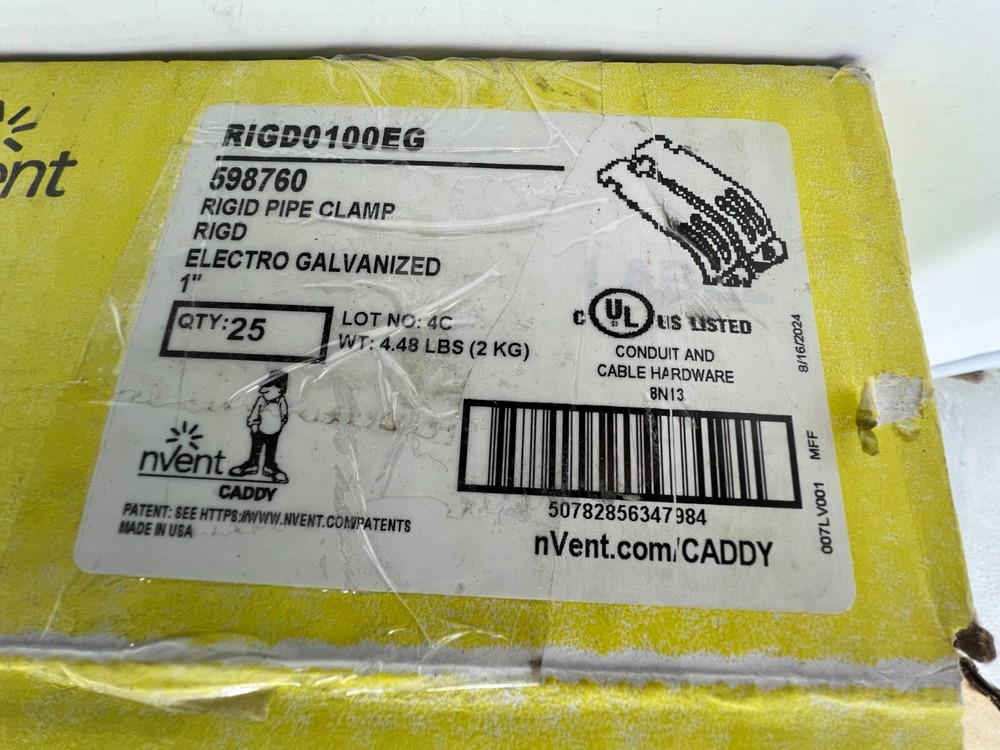(QTY 25) nVent RIGD0100EG Caddy Rigid Pipe Clamp 1" Electro Galvanized