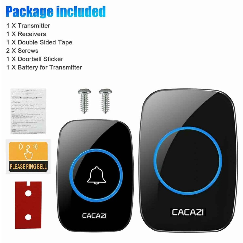 Wireless Door Bell Remote Button Plug in Receiver Doorbell 300M Extra Long Range