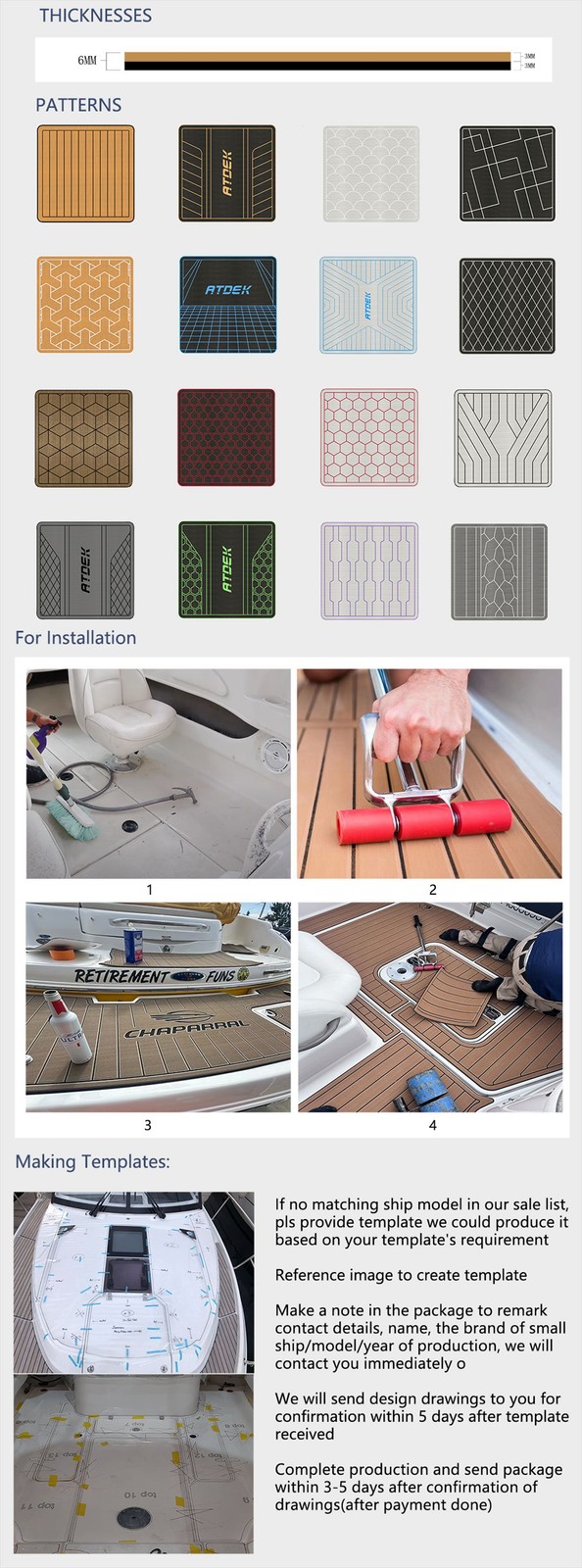 2012-2016 Monterey 264 FS BR Faux EVA teak Marine Floor