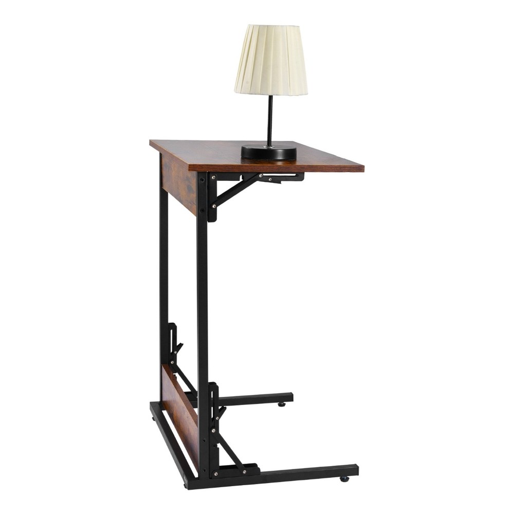 C Table,Folding C Shaped End Table with Metal Frame & Adjustable Feet,Foldable