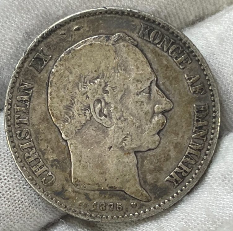 1875 Denmark 2 Kroner Silver Coin High Value