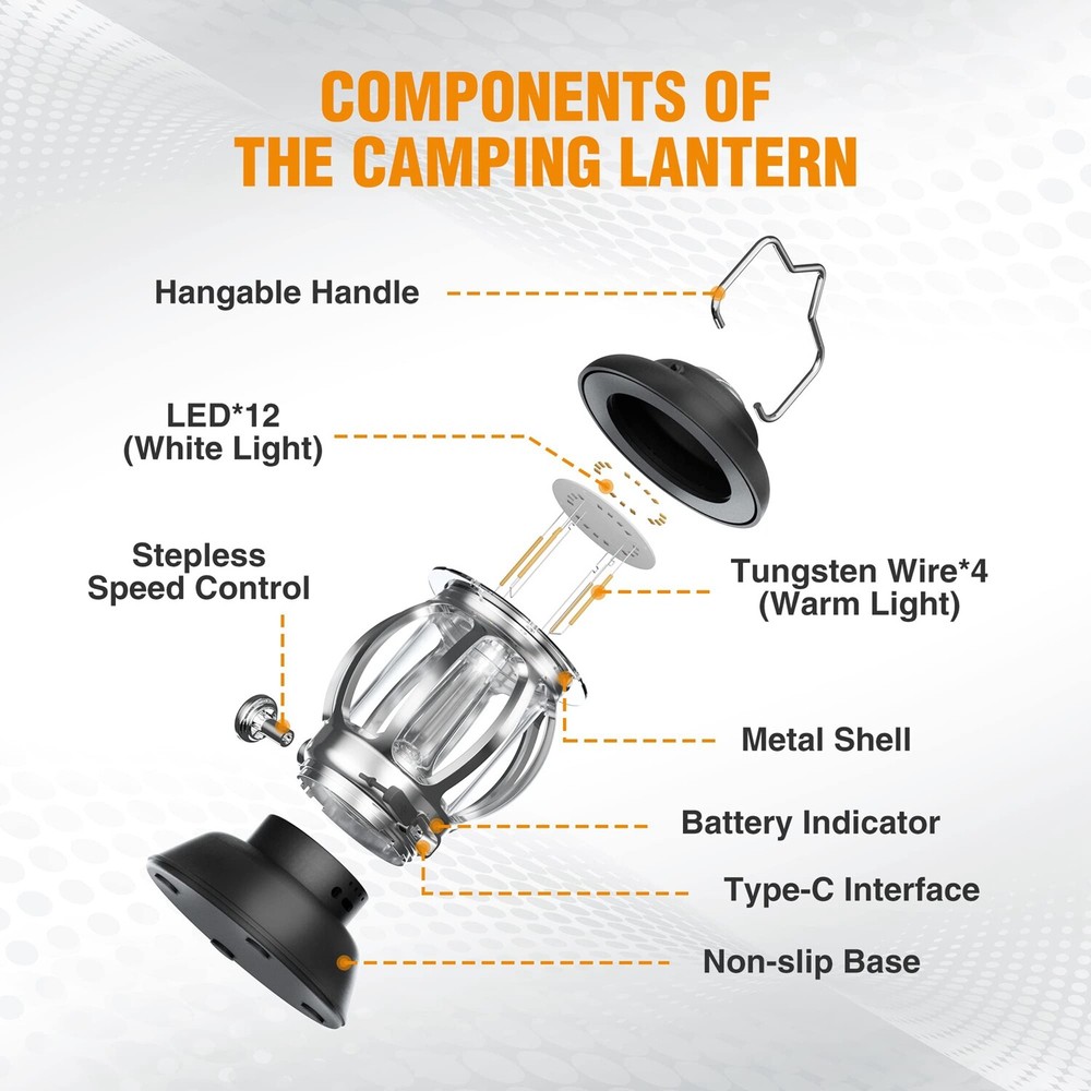 EverBrite Camping Lantern RechargeableBlack 3Light Modes 4400mAh Battery Powered