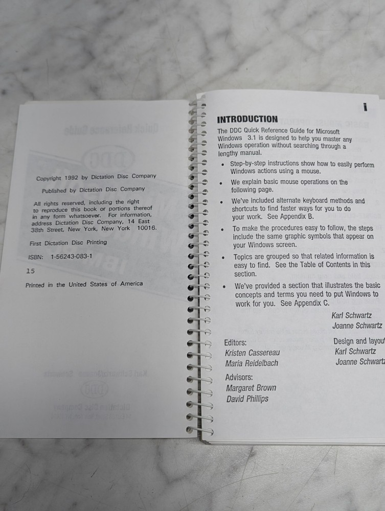 Microsoft Windows 3.1 IBM PC Quick Reference Guide DDC Spiral Flip Book