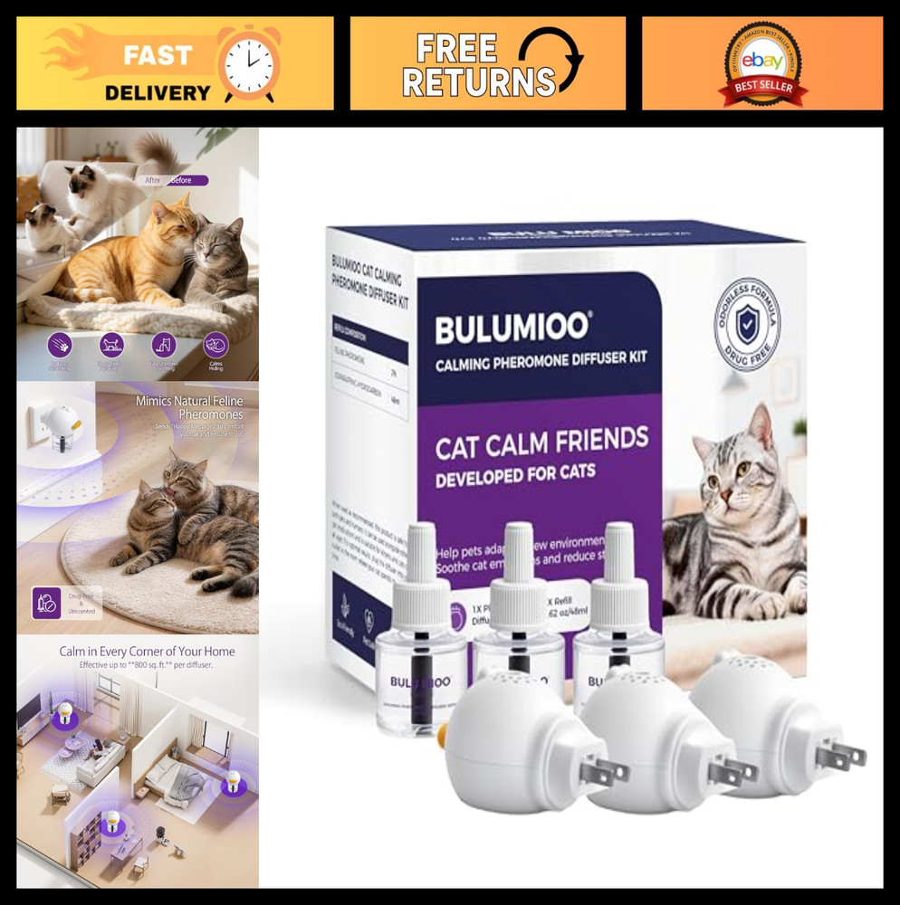 Calming Pheromone Diffuser Set for Cats - 3 Diffusers + 3 Refills - Stress Relie