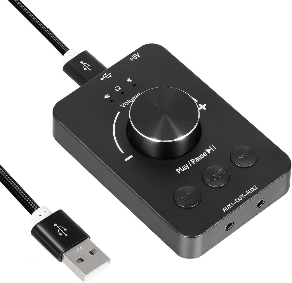 External USB Sound Card w/ Bluetooth Transmit MP3 Player Volume Knob Control