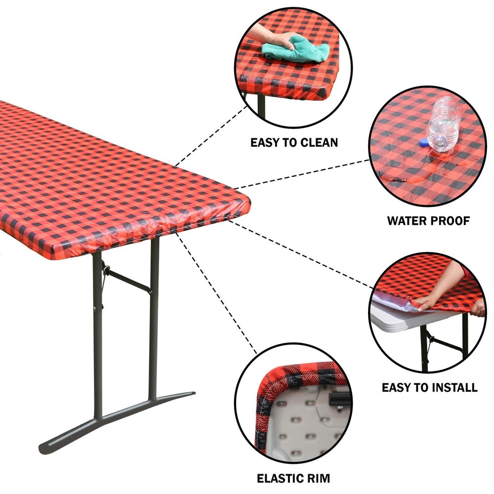 Checkerboard Elastic Fitted Tablecloth for Folding Table - Waterproof Rectang...