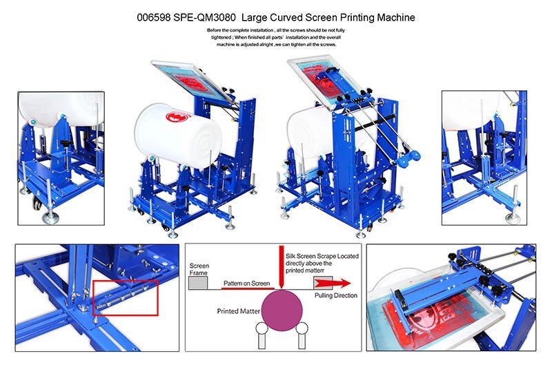 12-31''Dia Curved Screen Printing Machine for Cylindrical Conical Height Adjust