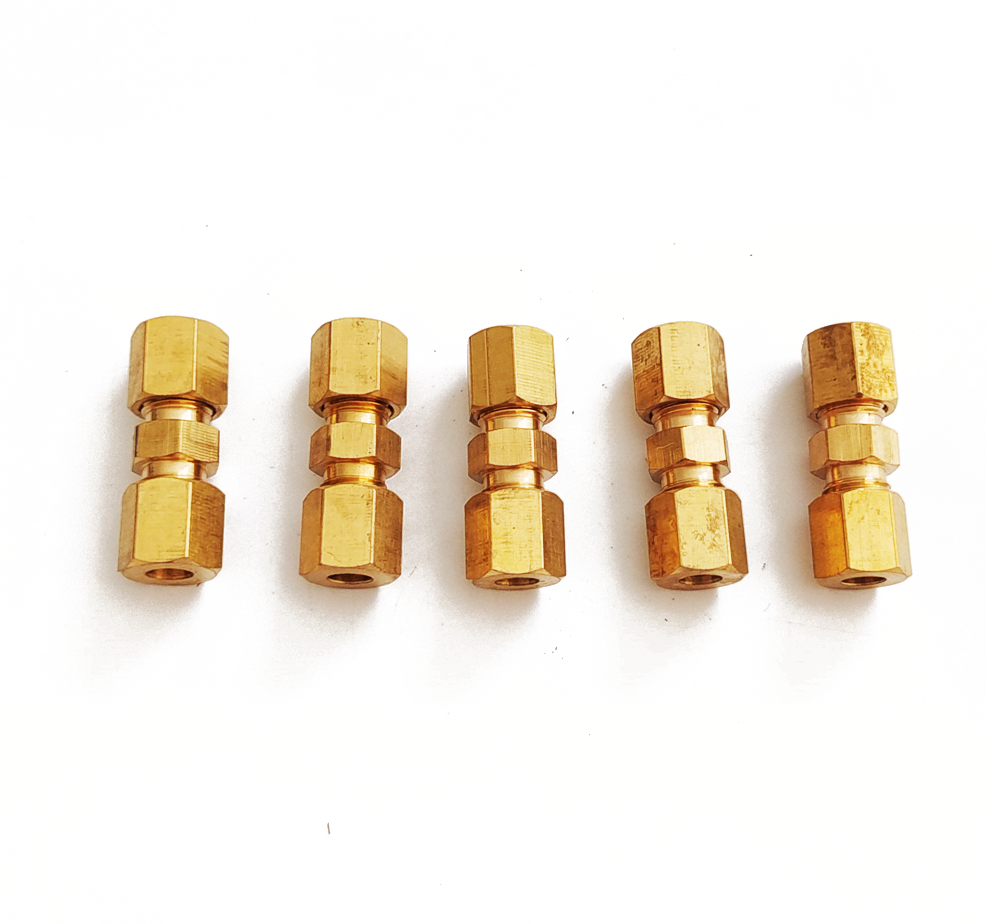 5x Brass Compression Fittings Union Connector For 3/16"OD Hydraulic Brake Lines