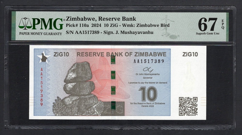Zimbabwe 10 Zig 2024 P110a Uncirculated Grade 67