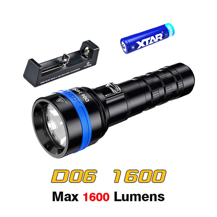 XTAR D06 1600 LED Force Beam Scuba Diving Flashlight Torch