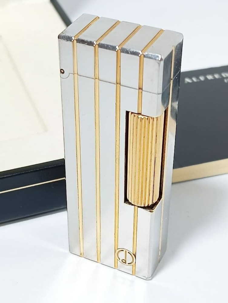 Working Dunhill Rollagas lighter silver gold with box