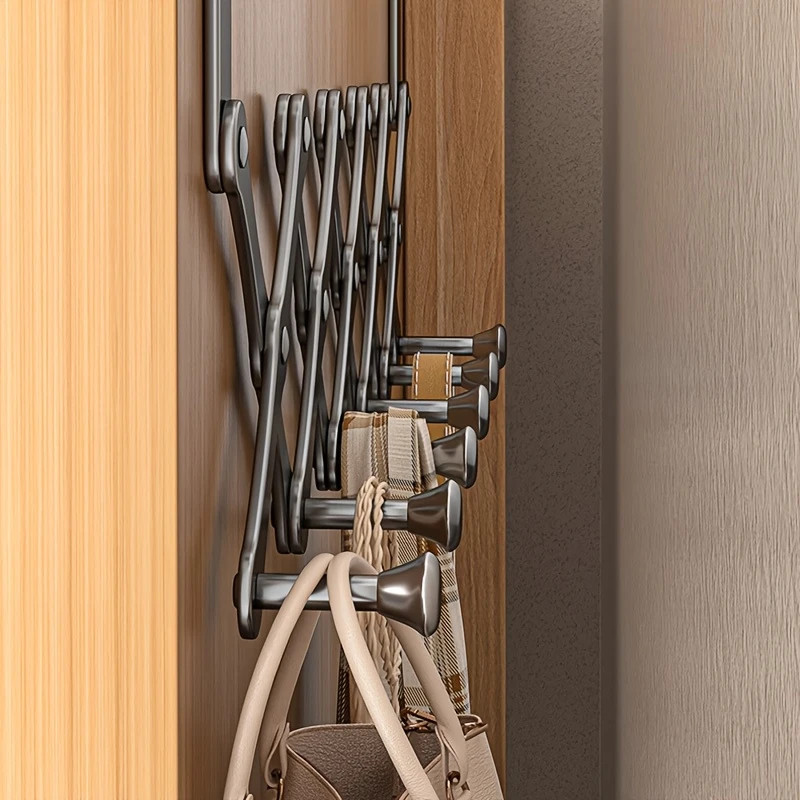 Retractable Over The Door Hook Rack - 6-Hook Expandable Hanger-Space-Saving