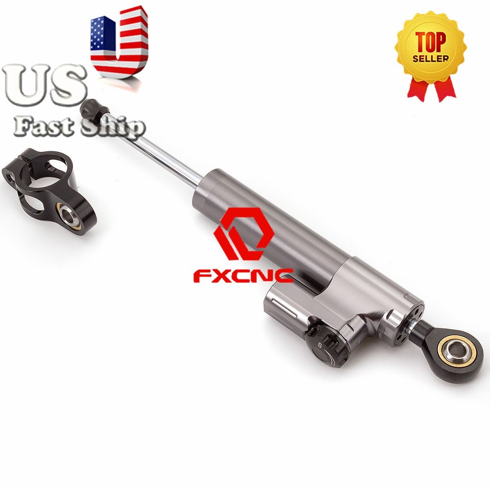 CNC Grey Universal Steering Damper Motorcycle Stabilizer Linear Reversed Control