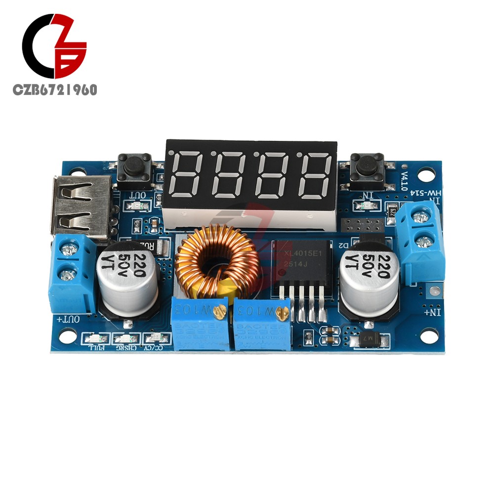 Adjustable 5A CC/CV Power Step-down Charge Module LED Driver W/ USB Voltmeter