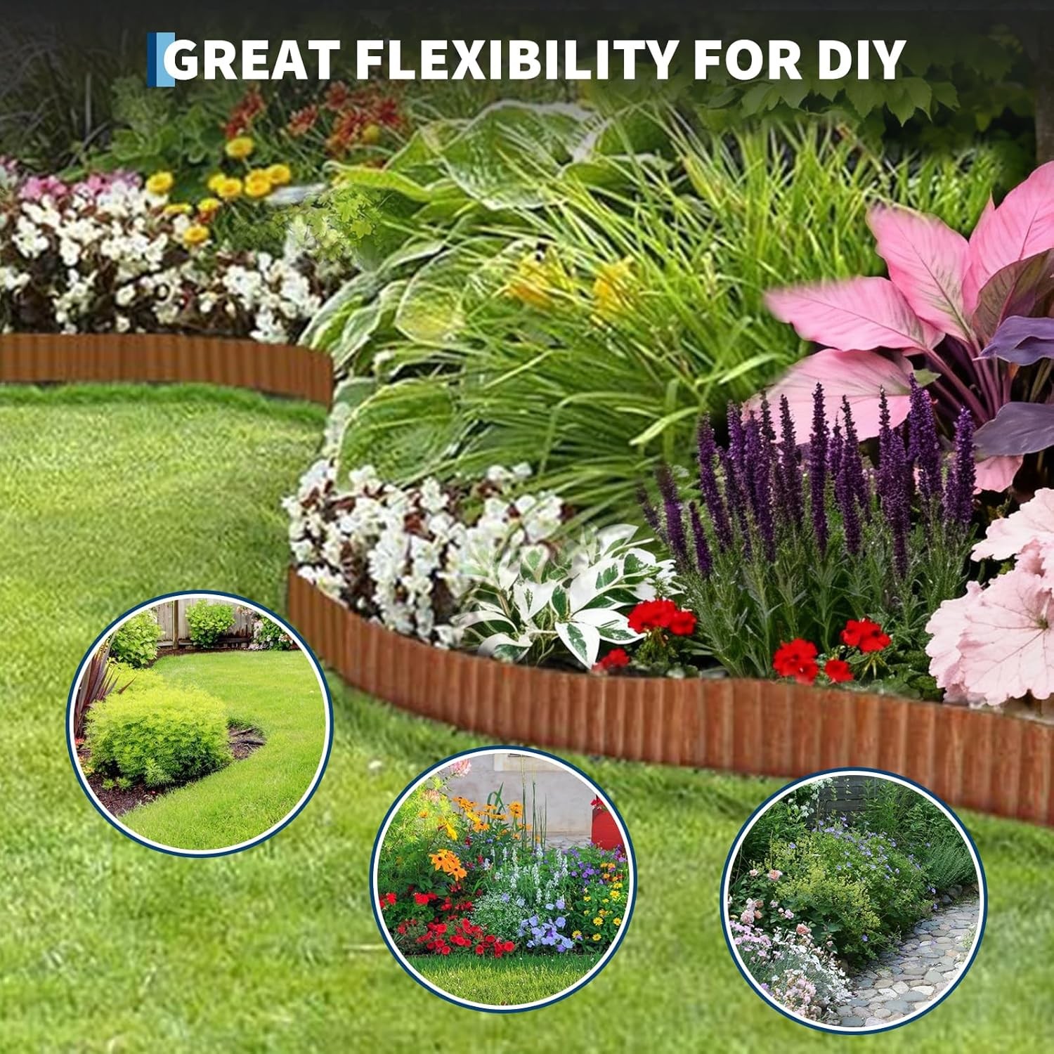 Corrugated Metal Garden Edging, Rusted Landscape Border for DIY Flower Bed Lawn