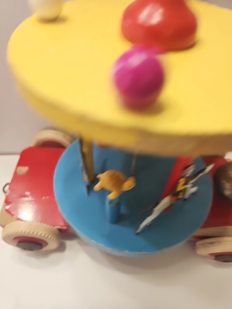 Vintage Brio Wood Carousel Karusell Merry-Go-Round Pull Toy Bell Missing String