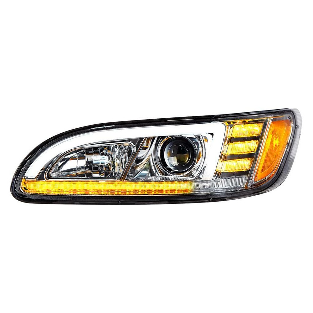 Chrome Projection Headlight w/ LED Sequential Turn-DRL f/ Peterbilt - Driver
