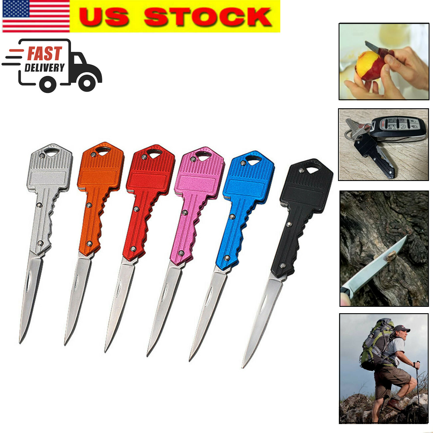 Portable Outdoor Survival Pocket Folding Key Shape Mini Keychain Knife Camping
