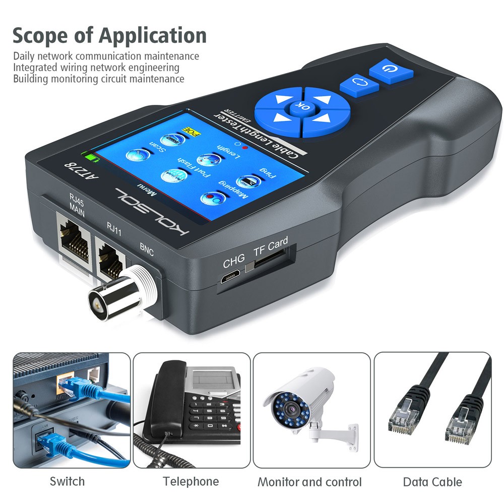 Network Cable Tester TDR Multi-functional LCD Tracker For RJ45,RJ11,BNC