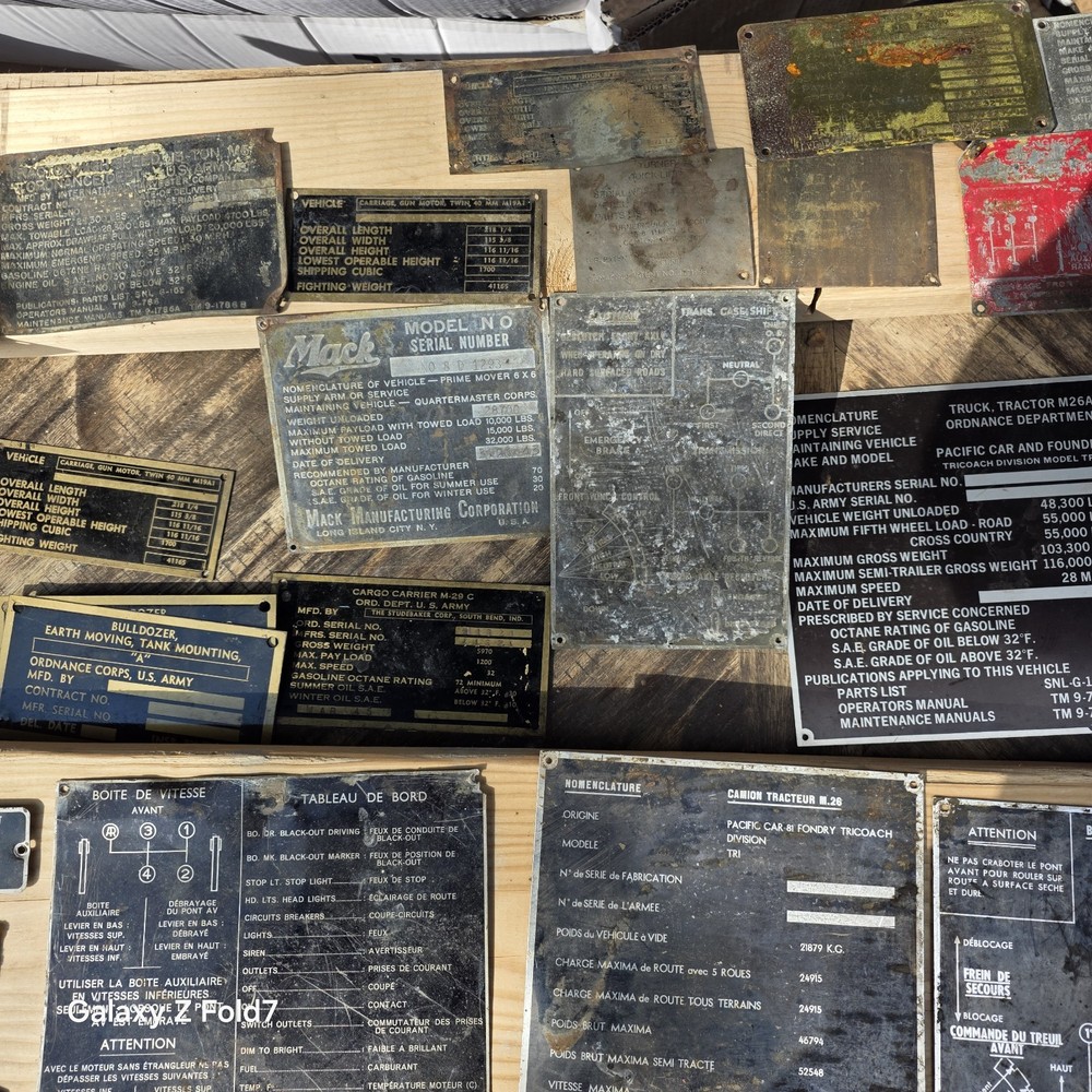 WWll Vehicle Data Plates US & FOREIGN