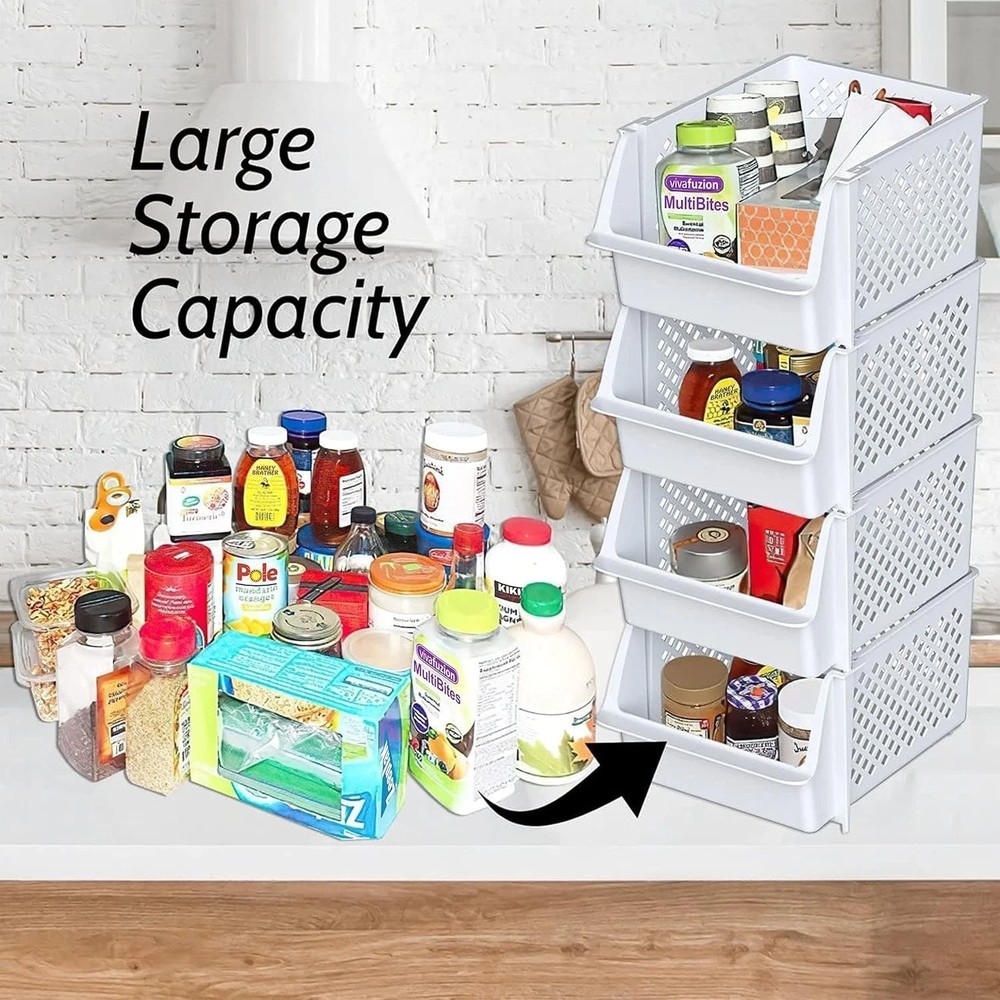 TidyFriend Stackable Storage Bins, 4 Pack - White