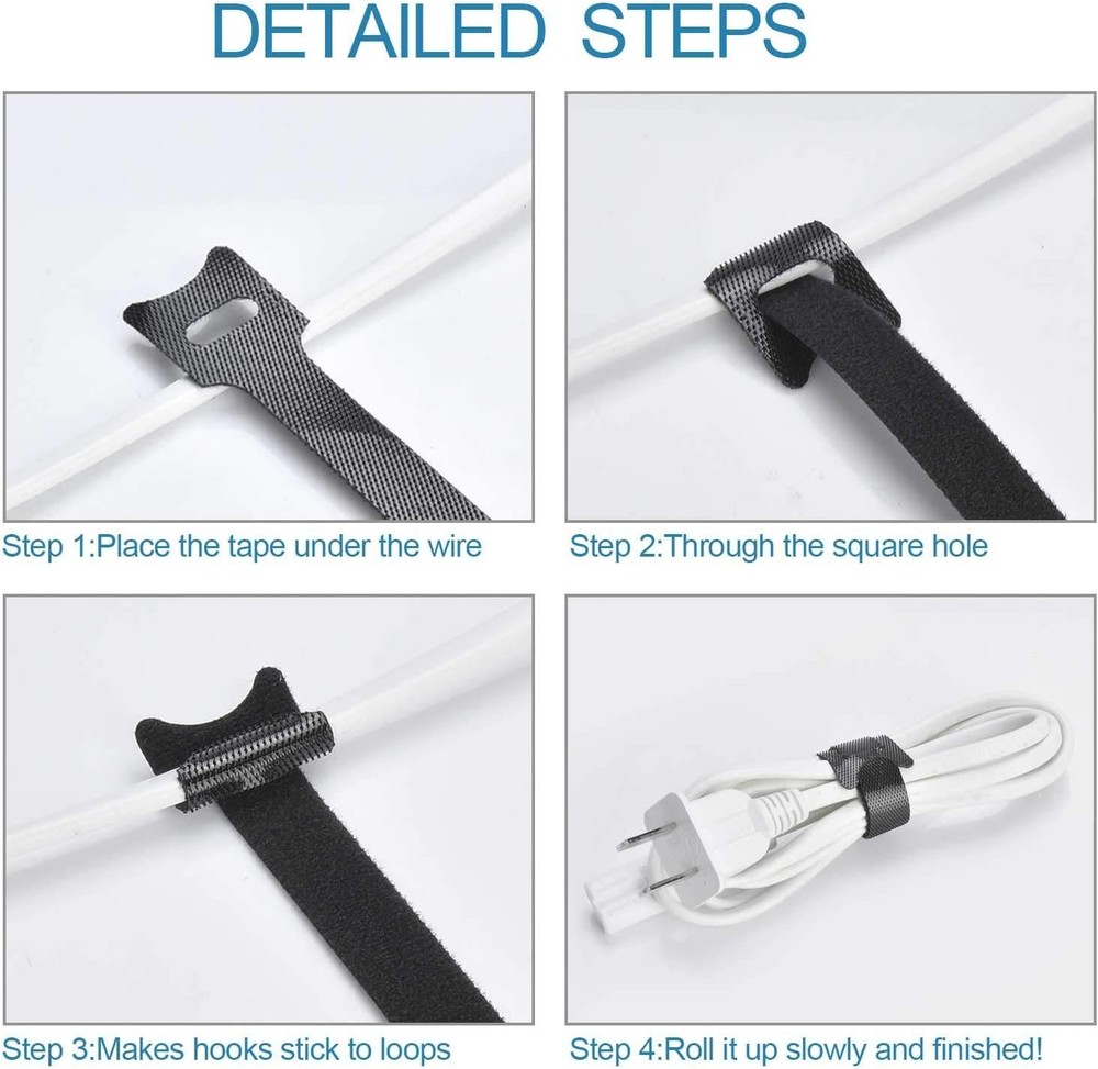 60PCS 6-Inch Adjustable Cable Management Ties in Sleek Black Microfiber