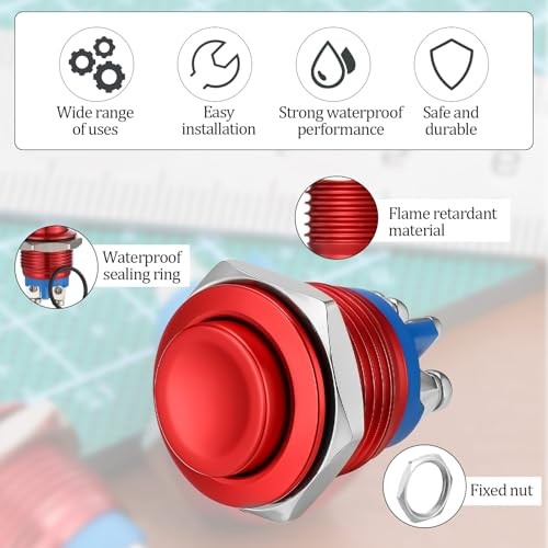 2PCS Momentary Push Button Switch 12V, Momentary Switch 16MM High Round