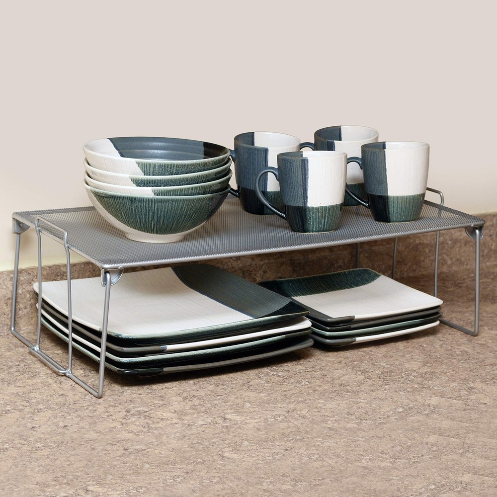 YBM Home Stackable Mesh Shelf Silver Storage Rack for Kitchen/Office Wire Org...