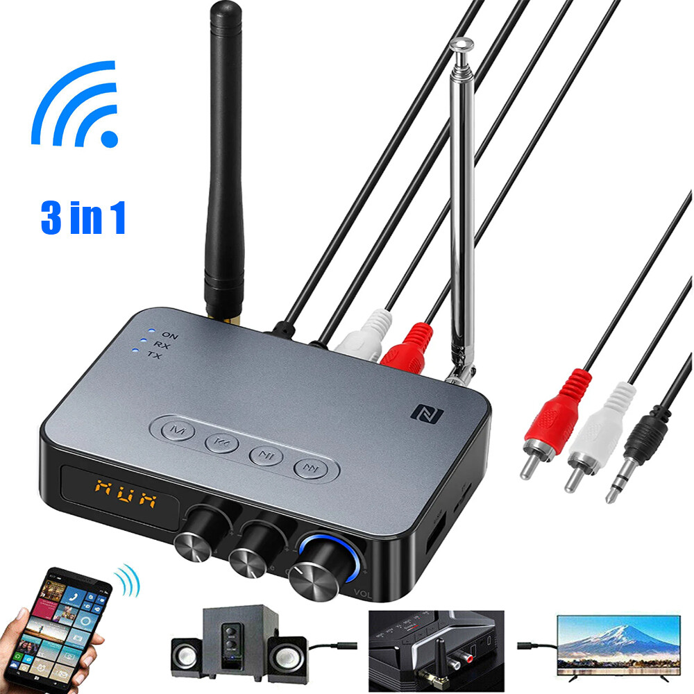 3in1 Bluetooth 5.1 Transmitter Receiver Wireless NFC to RCA Stereo Audio Adapter