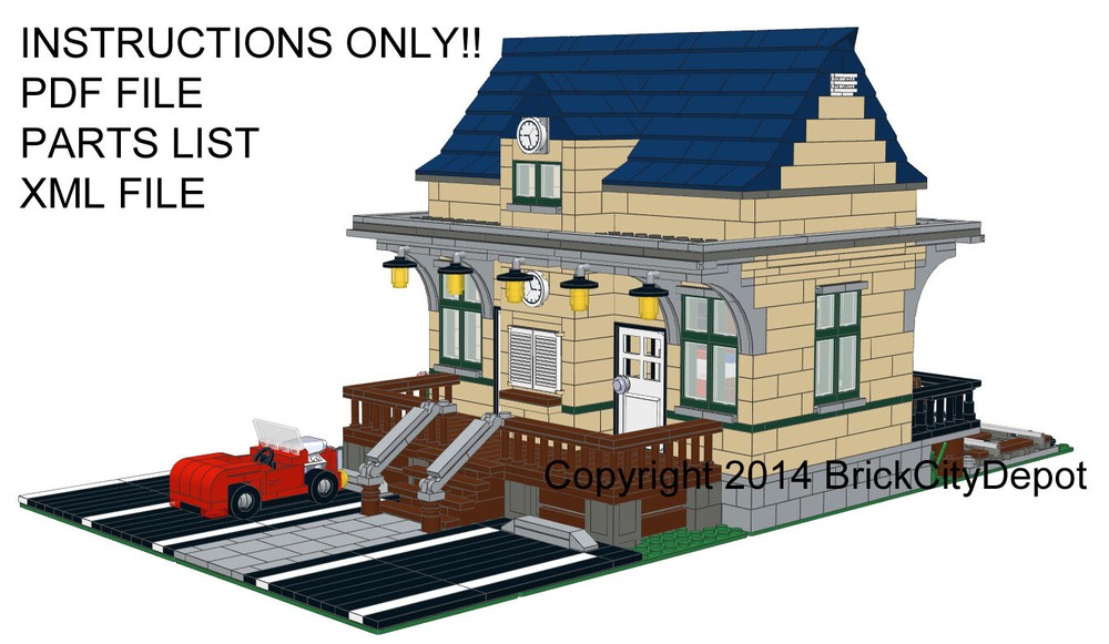 Custom Brick Building 7 Train Model Instructions - Station, engine, signal tower