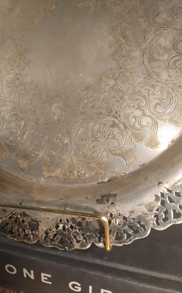 Home Decorators Silver Plated Round Tray Platter Reticulated scalloped 12.75”