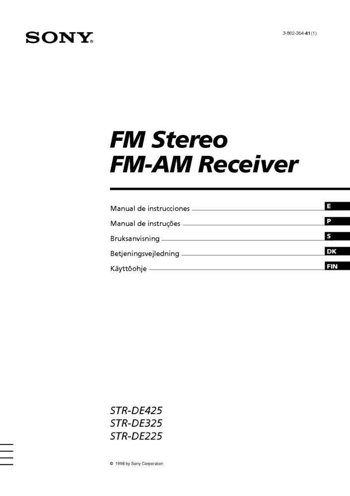 Sony STR-DE225 Amplifier / Receiver Owners Instruction Manual