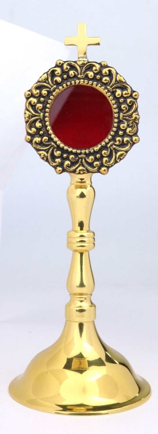 Antiqued Brass Personal Reliquary for Catholic Church or Home Use 8 Inch