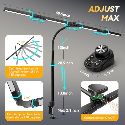 Adjustable LED Desk Lamp – Stepless Dimming & Color Temp Remote Control, Eye