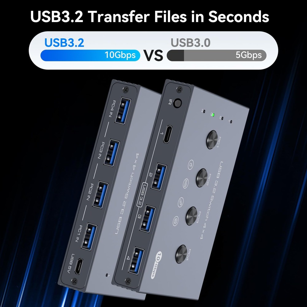 10Gbps USB 3.2 Switch 4 Computers Share 4 Peripherals 4 Port USB Switcher for...