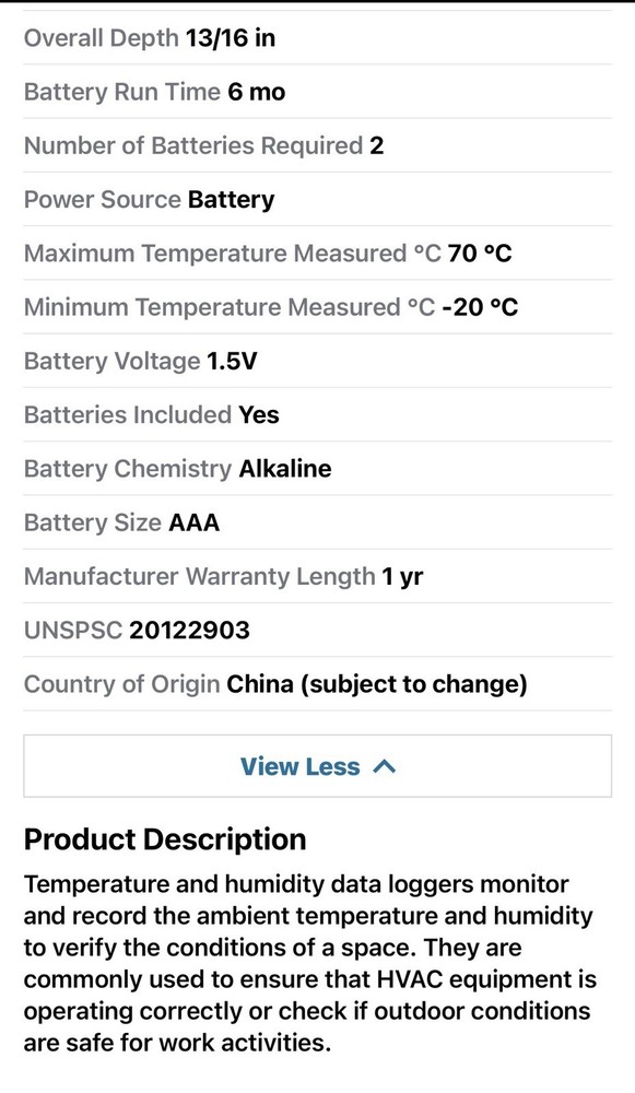 Traceable 6537 Temperature/Humidity Bluetooth Enabled Data Logger Exp 07/2025