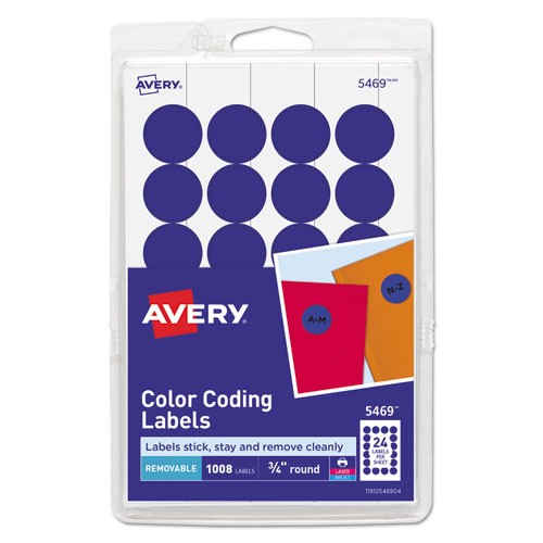 Avery Printable Self-Adhesive Removable Color-Coding Labels, 0.75", Dark Blue